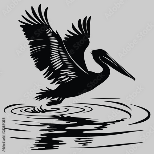 a pelican diving into the water silhouette vector design art and illustration