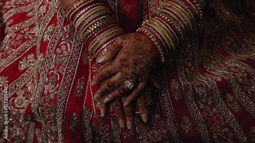 Selective Foucs On Girl's Hand Showing her Golden Bangles