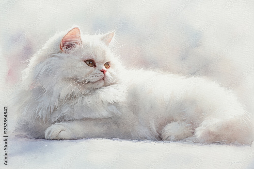 Gentle Watercolor Illustration of a Persian Cat in Soft Colors Gentle Watercolor Illustration of a Persian Cat in Soft Colors
