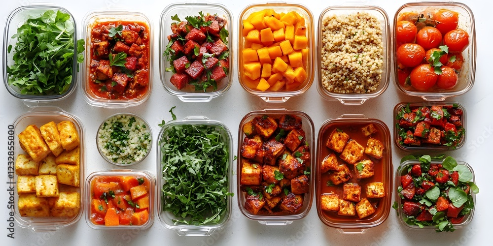 custom made wallpaper toronto digitalMeal Prep Perfection: A top-down view showcasing an organized assortment of prepped meals in clear containers. The colorful ingredients create a visually appealing and inviting presentation.