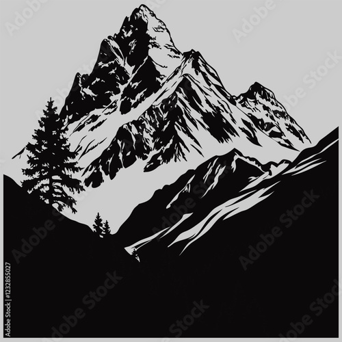 a snow-capped mountain range silhouette vector design art and illustration