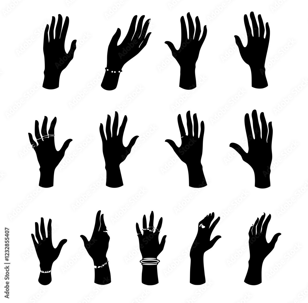 Black-and-White Hand Silhouette Collection Precision and Detail in Illustration, Sketch, No Background Black-and-White Hand Silhouette Collection Precision and Detail in Illustration, Sketch, No Background
