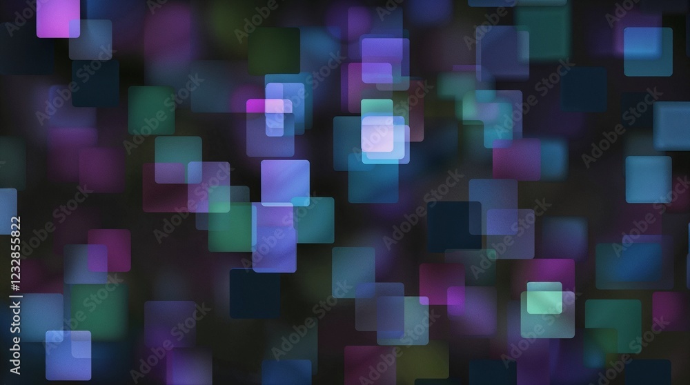 abstract background with a mosaic of glowing overlapping squares and rectangles of different sizes, have soft, blurred edges, colors with shades of blue, purple, green and shades of pink abstract background with a mosaic of glowing overlapping squares and rectangles of different sizes, have soft, blurred edges, colors with shades of blue, purple, green and shades of pink