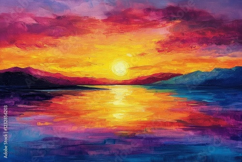 Beautiful sunset over calm water reflecting vibrant colors in the sky
