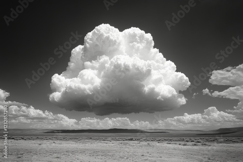 Majestic cloud formation over vast landscape with two figures exploring the s...