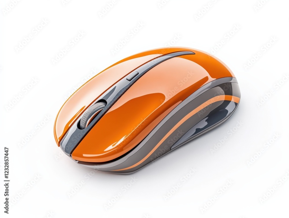 orange and gray wireless computer mouse on white background orange and gray wireless computer mouse on white background