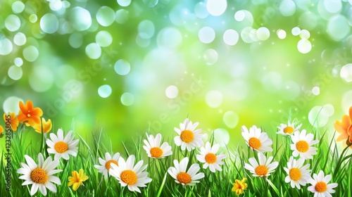 Spring has Sprung! Celebrate with grass and flowers! Decorate with this Easter greeting card element. Use it for your park, sale, banner, poster, cover, templates, or social media feed.