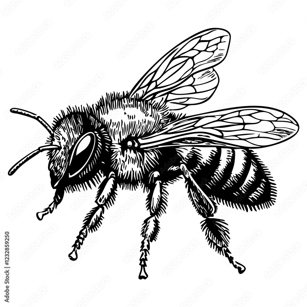 Obraz premium Detailed Bee Drawing Perfect for Design and Art Projects, Sketch, Transparent Background 