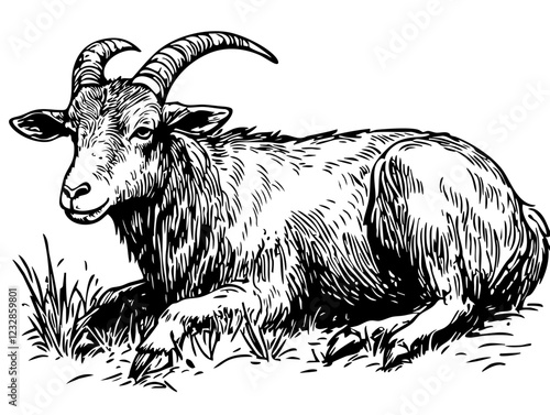 Detailed Cartoon Goat Drawing Perfect for Design and Art Projects, Sketch, Transparent Background 