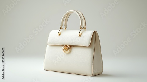 Elegant cream handbag with golden accents showcased in soft natural light