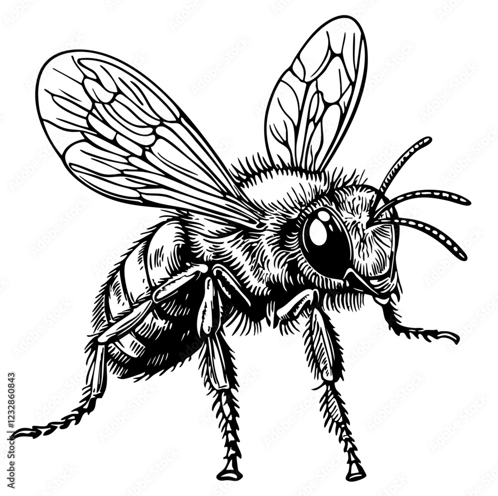 Obraz premium Elegant Illustration of Bee Monochrome Art in High Detail, Sketch, No Background