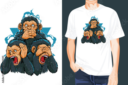 Three wise monkey t-shirt design unique idea