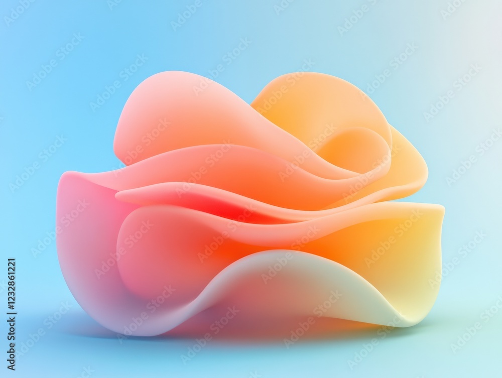 abstract 3d render, pastel pink and yellow gradient wave shape on light blue background abstract 3d render, pastel pink and yellow gradient wave shape on light blue background