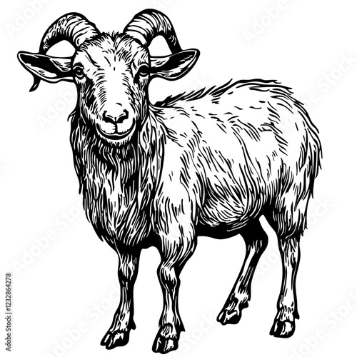 Monochrome Cartoon Goat Exquisite Hand-Drawn Illustration, Sketch, No Background