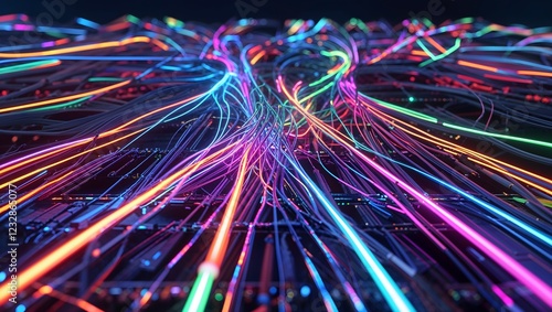 Illuminated Optic Fiber Cables in a Network Hub