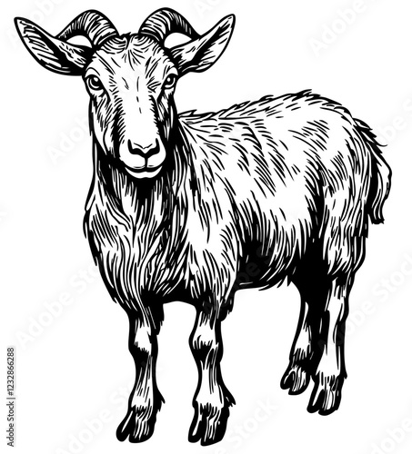 Intricate Cartoon Goat Sketch A Classic Monochrome Representation, Sketch, No Background (3)