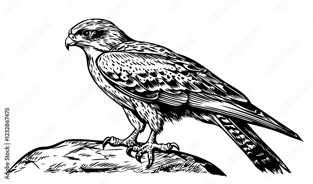 Fototapeta premium Monochrome Cartoon Falcon Exquisite Hand-Drawn Illustration, Sketch, No Background