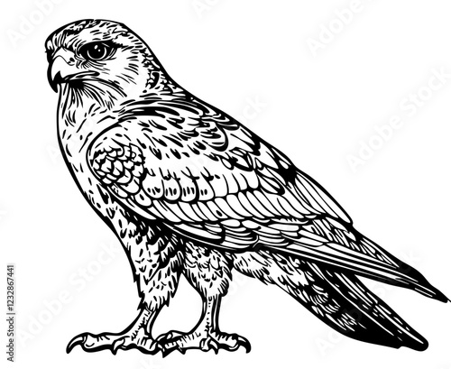 Monochrome Cartoon Falcon Exquisite Hand-Drawn Illustration, Sketch, No Background
