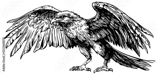 Monochrome Phoenix Exquisite Hand-Drawn Illustration, Sketch, No Background 