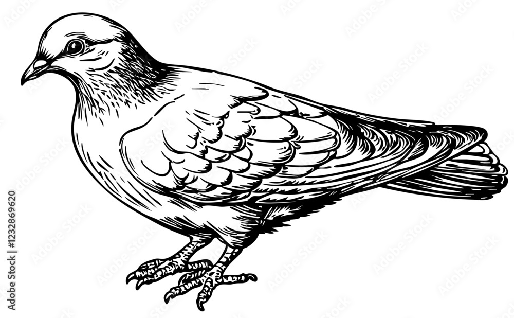 Fototapeta premium Striking Cartoon Dove Image Perfect for Logos and Illustrations, Sketch, Transparent Background 