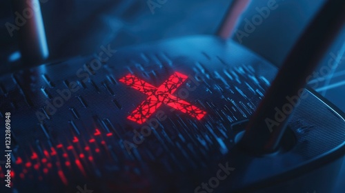 Red X Symbol on a Dark Router Showing Network Failure photo