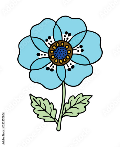 Blue Flower Illustration with Leaves – Vector Art Design