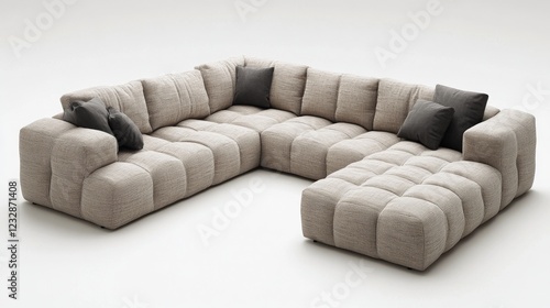Cozy modern sectional sofa with soft cushions arranged in a stylish living ro...