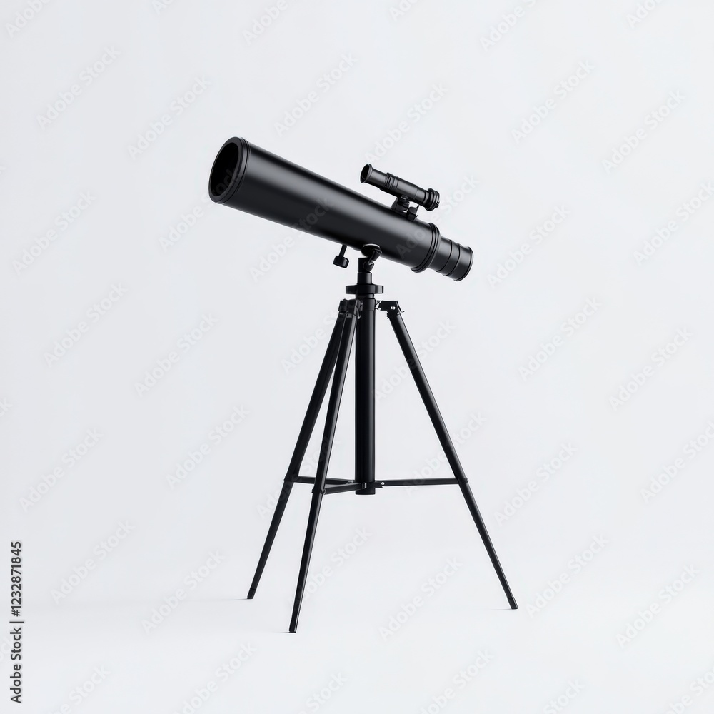 black telescope on a tripod against a white background black telescope on a tripod against a white background