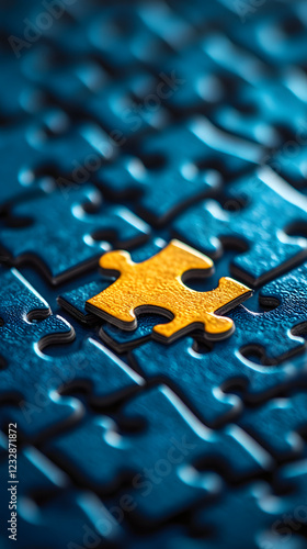 Pieza de puzzle destacada como símbolo de solución y elemento clave