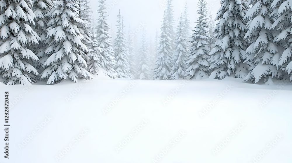 Fototapeta premium Snowy forest path, winter wonderland, serene background, ideal for holiday cards