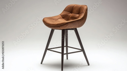 Modern leather stool with metal legs in a minimalist interior setting during ...