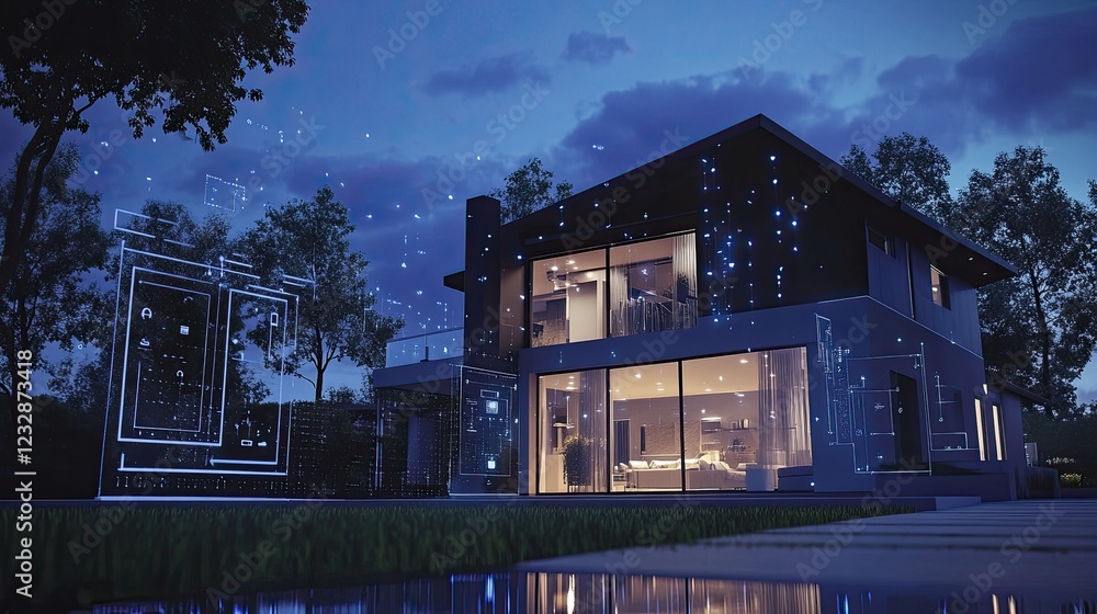 Modern Smart Home Design Illuminated At Night Modern Smart Home Design Illuminated At Night