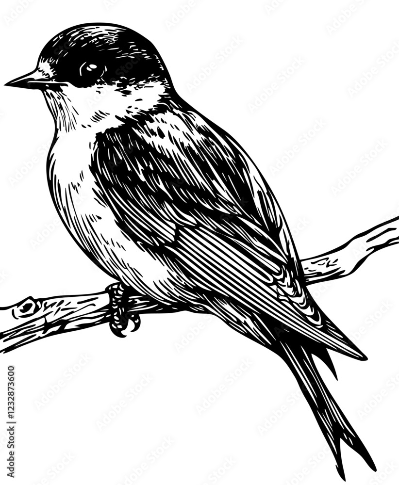 Obraz premium Timeless Swallow Silhouette Capturing Nature in Black and White, Transparent Background, Sketch