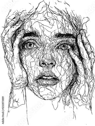 scared face, desperate face, surprised face, sketch, illustration