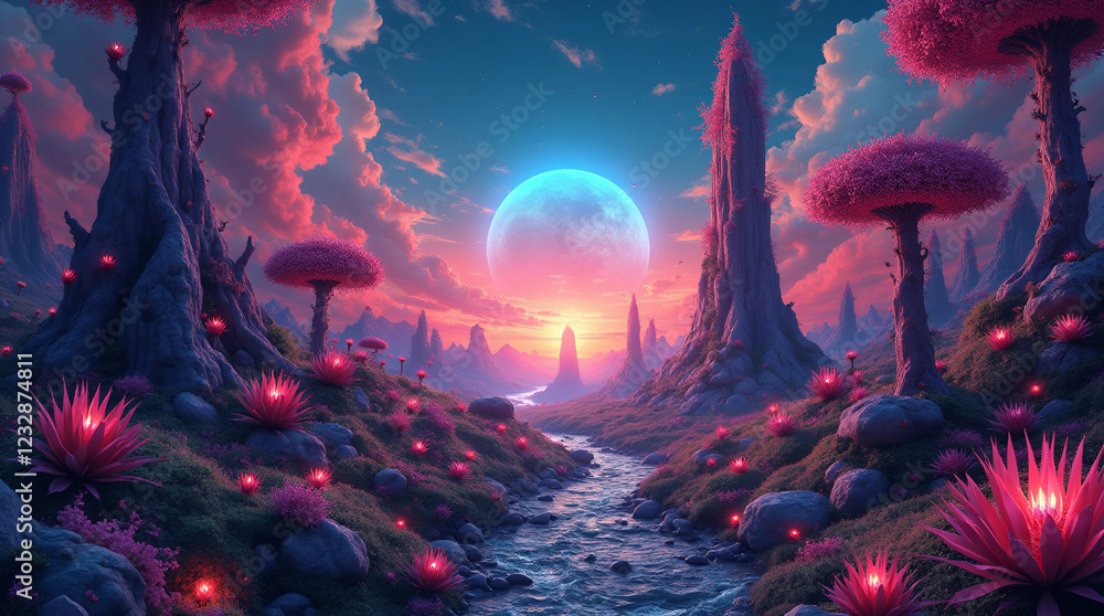Fototapeta premium Psychedelic Space Garden Background, Generate, ai