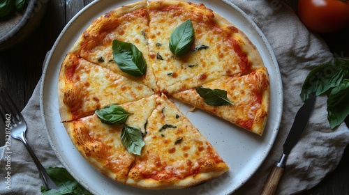 Delicious slice of cheese pizza served on a plate at a cozy restaurant setting