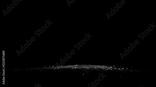 Split Debris Particles Explosion on black png Background. Detonation of stones, meteorites or asteroids. Mining stones fragments flying in slow motion on space.