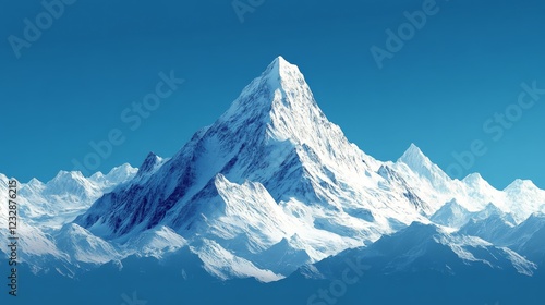 Majestic snow-covered mountain under a clear blue sky in a serene winter land...