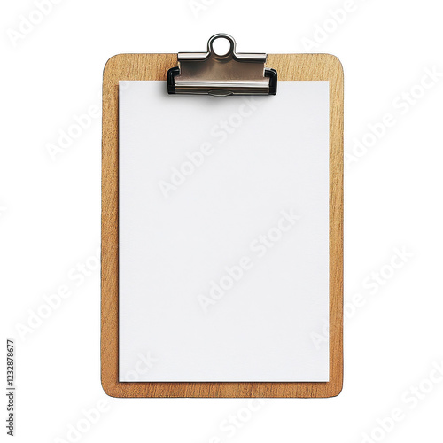 Clipboard paper clip board white blank isolated notepad checklist. Background clipboard paper clip sheet pad note file document list wood desk empty pen page wooden binder notebook mockup letter menu
