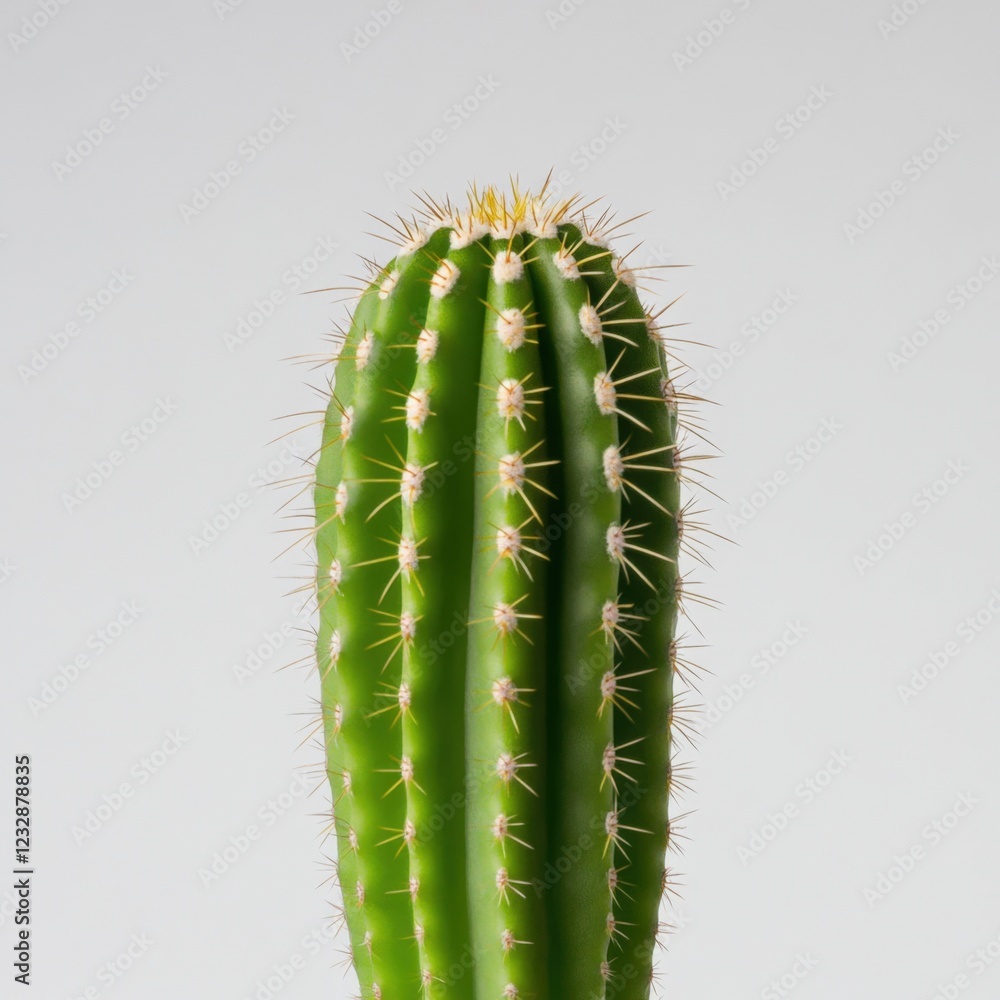 close-up of a green cactus with sharp spines on a plain background close-up of a green cactus with sharp spines on a plain background