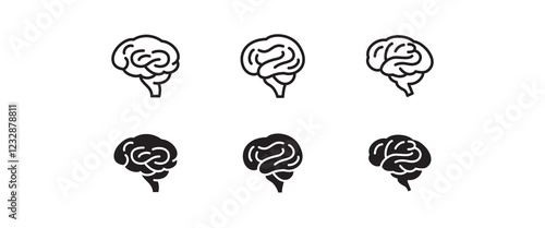 Human brain medical vector icon logo, sign, editable stroke illustration isolated on white background