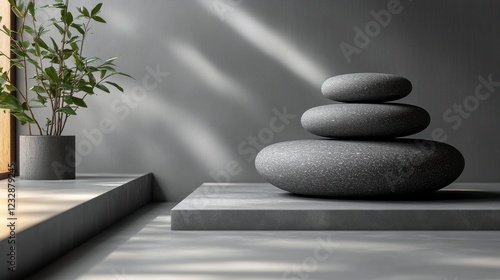 Stacked smooth stones on soft fabric creating a peaceful atmosphere in natura...