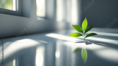 Elegant green leaves reflecting on calm water in a serene atmosphere