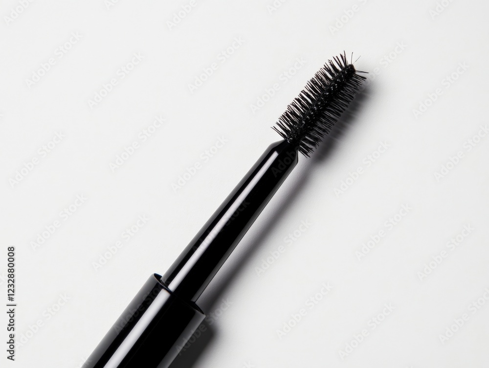 close up of a black mascara wand on a white background close up of a black mascara wand on a white background