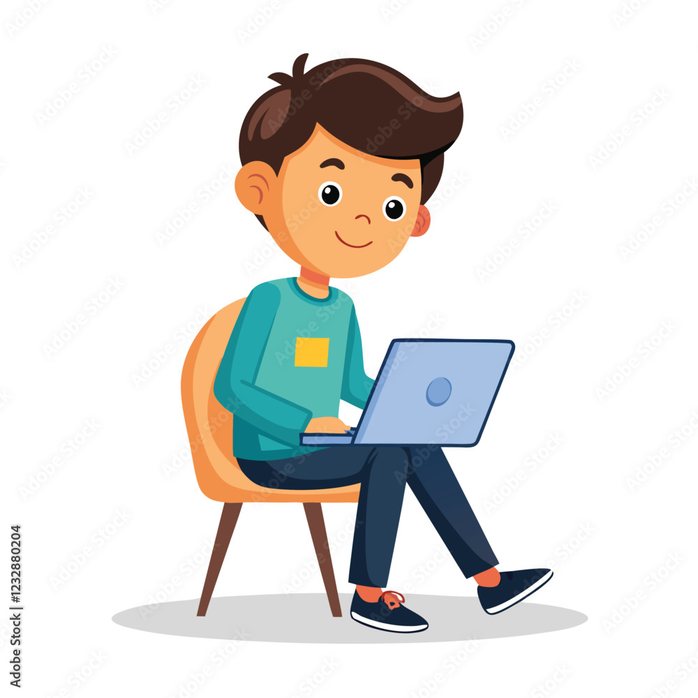 man working on his laptop, vector illustration man working on his laptop, vector illustration