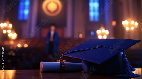 Graduation ceremony, cap, diploma, church, achievement photo