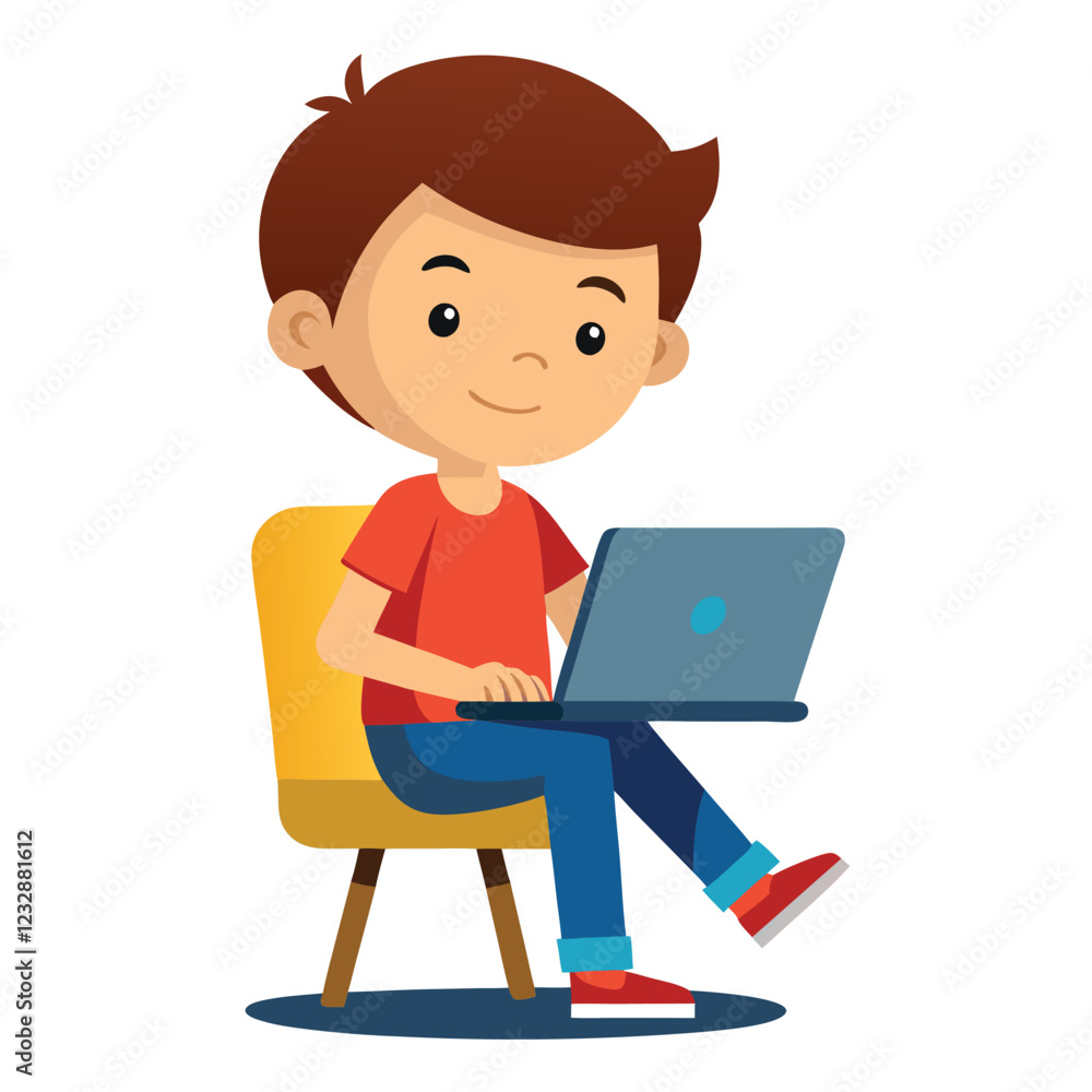 man working on his laptop, vector illustration man working on his laptop, vector illustration