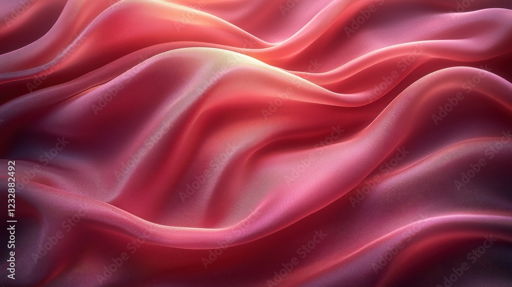 Fototapeta premium Flowing pink silk fabric drapes with soft light, luxurious backdrop