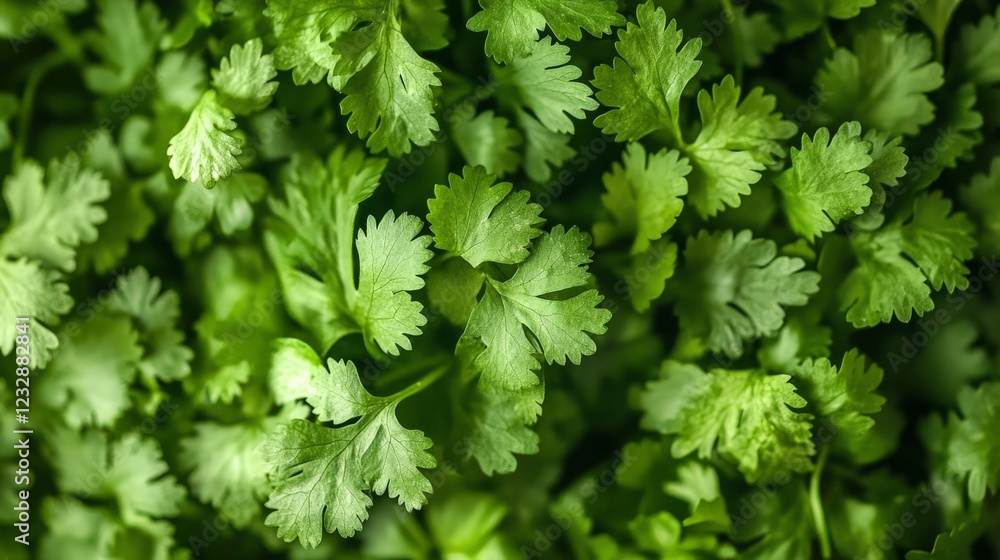 A close-up background of fresh, vibrant green coriander leaves A close-up background of fresh, vibrant green coriander leaves