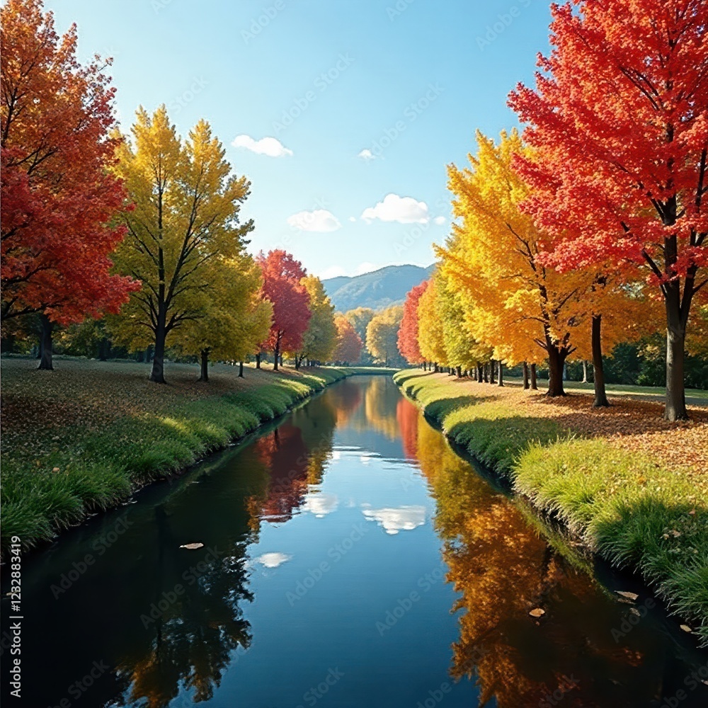 Obraz premium Crisp air, colorful foliage frames Balaton's still surface , shadows, beautiful